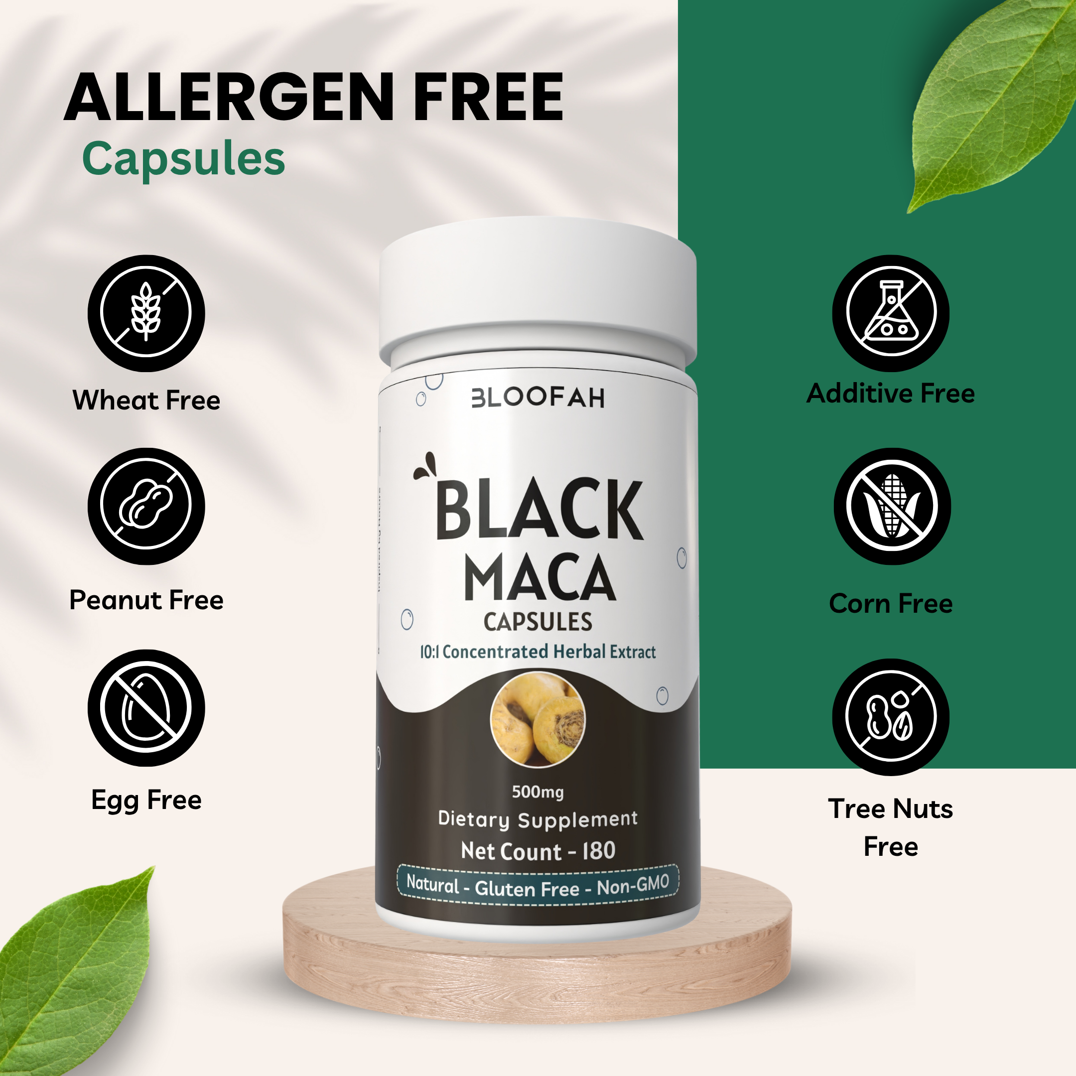 Bloofah Black Maca Capsules 500mg | Natural Black Maca (Lepidium meyenii Walpers) Root Extract 10:1 Powder | 100% Natural Herbal Supplement | Non-GMO, Gluten Free
