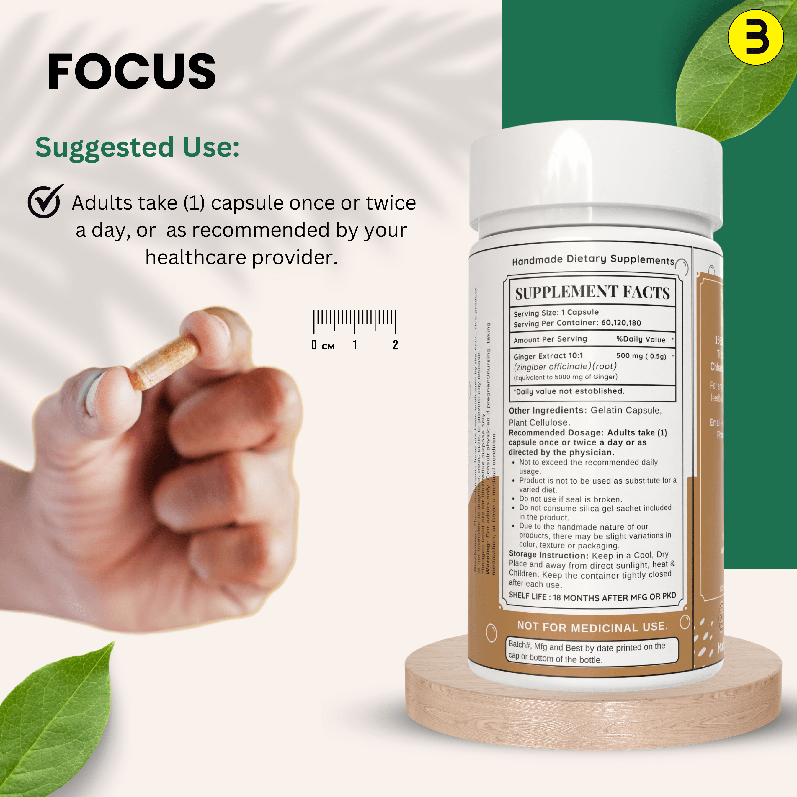 Bloofah Ginger Root Capsules 500mg | Non-GMO, Gluten Free Formula | 100% Pure Ginger (Zingiber officinale) Root Extract 10:1 Powder Herbal Supplement for Overall Health - Bloofah