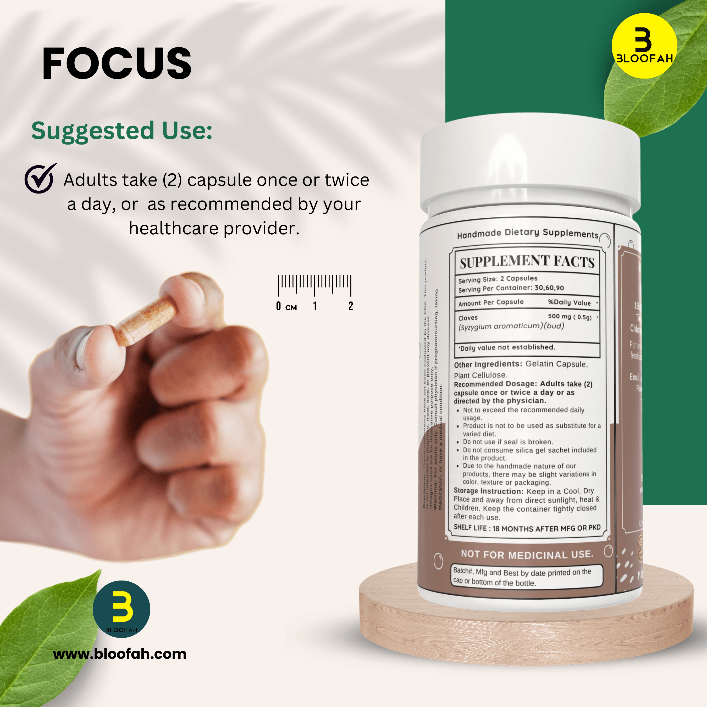 Bloofah Cloves Capsules 1000mg Per Serving | (Syzygium aromaticum) Natural Clove Powder, 100% Pure, Non-GMO, Clove Supplement for Daily Use Supports Wellness and General Health - Bloofah