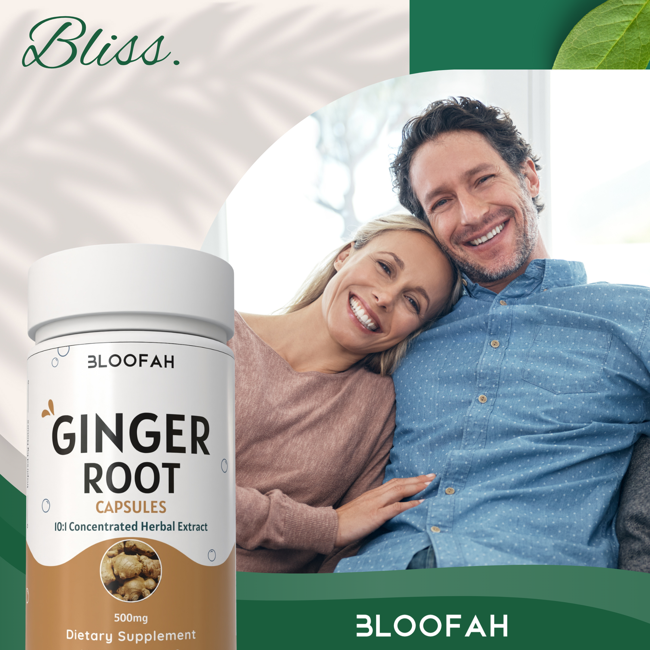 Bloofah Ginger Root Capsules 500mg | Non-GMO, Gluten Free Formula | 100% Pure Ginger (Zingiber officinale) Root Extract 10:1 Powder Herbal Supplement for Overall Health