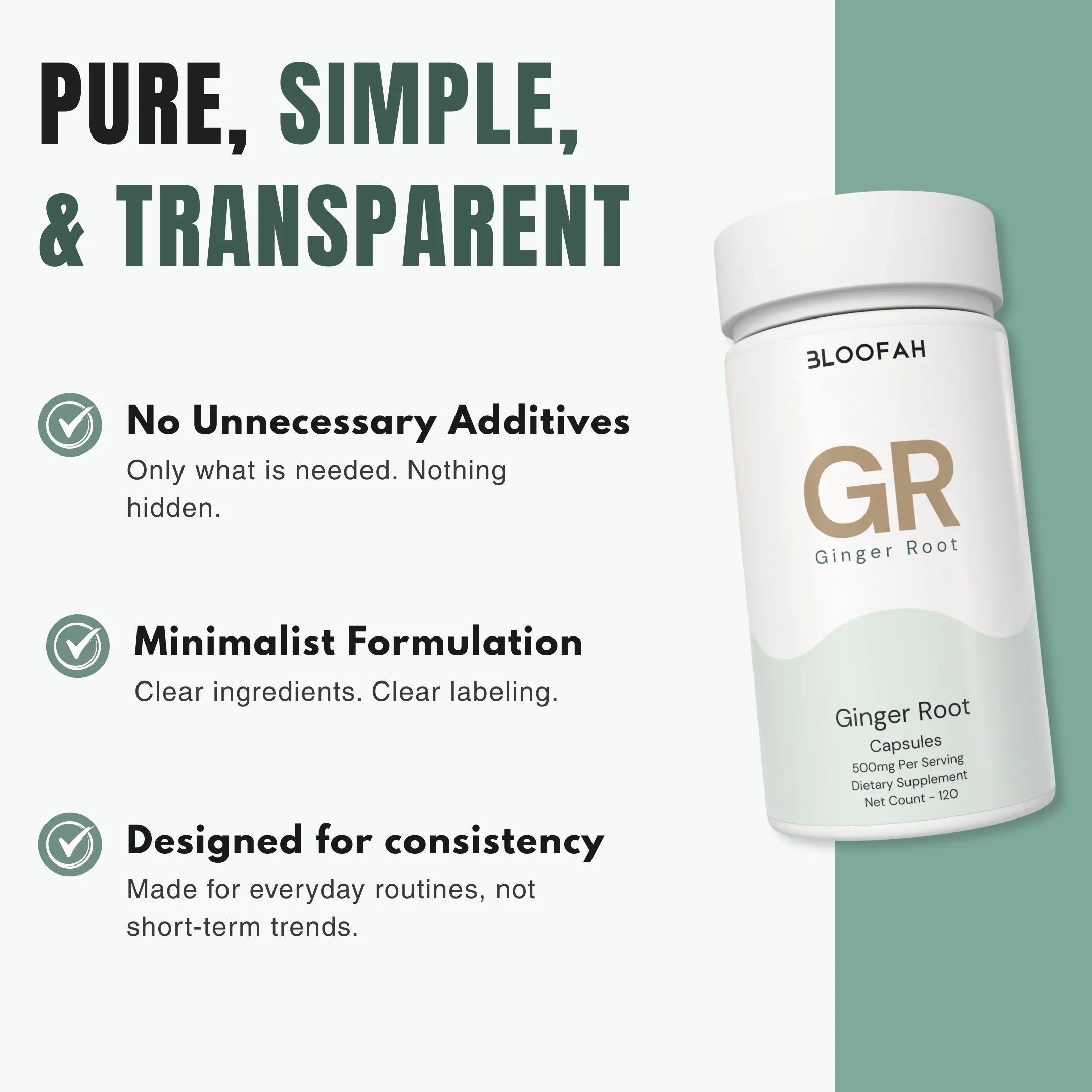 Bloofah GR – Ginger Capsules 500mg | Digestion & Comfort Support (120 Capsules)