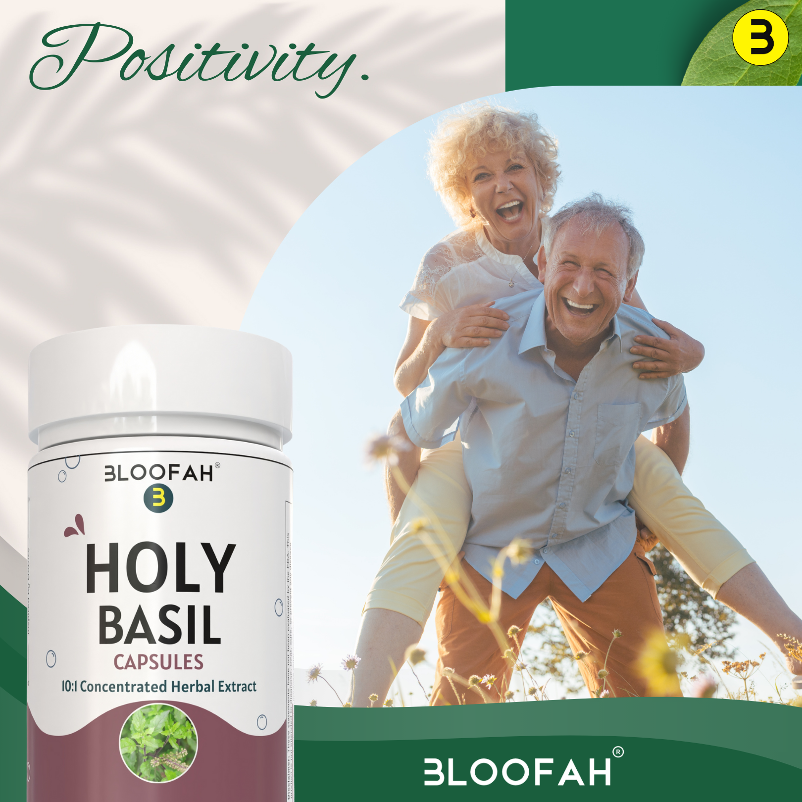 Bloofah Holy Basil Leaf Capsules 500mg - | Tulsi (Ocimum tenuiflorum) Extract 10:1 Leaf Powder | 100% Pure Natural Herbal Supplement | Non-GMO, Gluten Free Formula