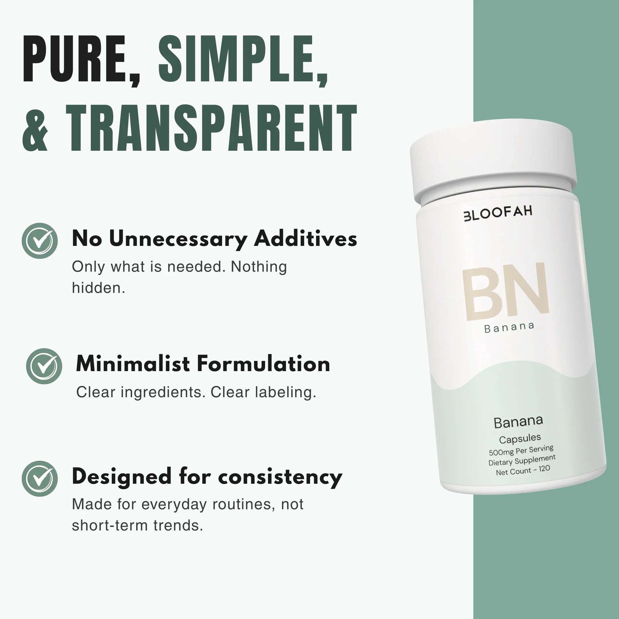 Bloofah BN Banana Capsules 500mg | Musa spp. Fruit Extract | 120 Capsules