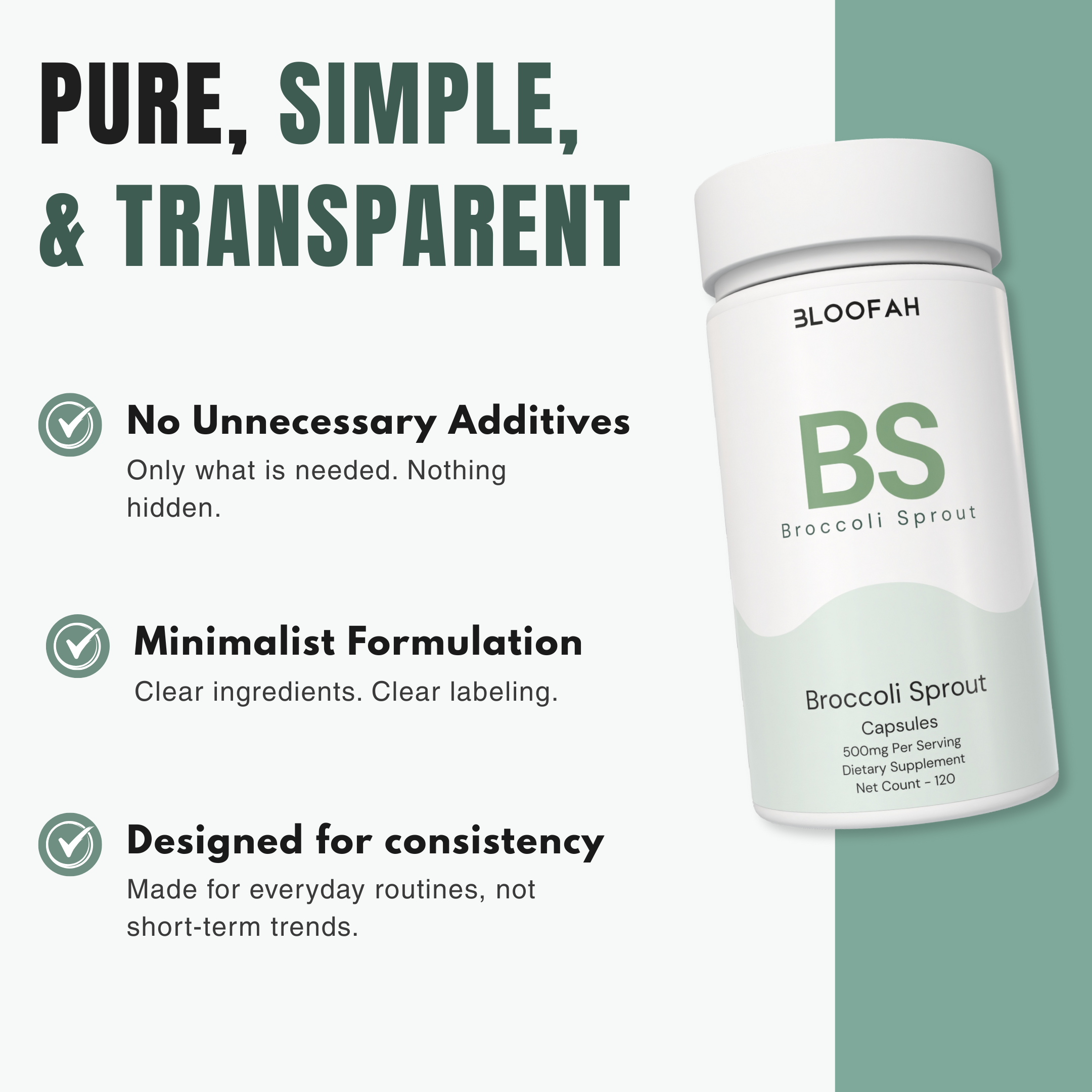 Bloofah BS – Broccoli Sprout Capsules 500mg | Cellular & Antioxidant Support (120 Capsules)