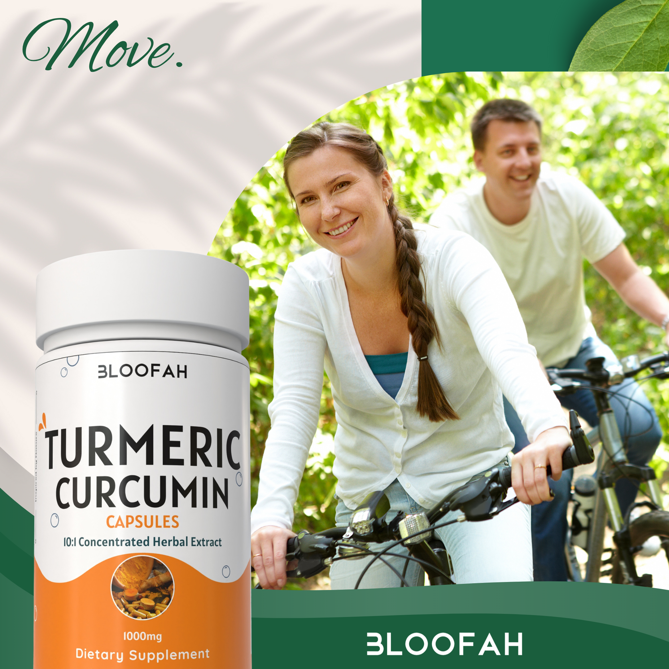 Bloofah Turmeric Curcumin Capsules 1000mg | Turmeric Powder (Cucurma Longa) Extract 10:1, Black Pepper 5% | 100% Pure, Natural, Gluten Free Formula Herbal Supplements for Overall Wellness - Non-GMO