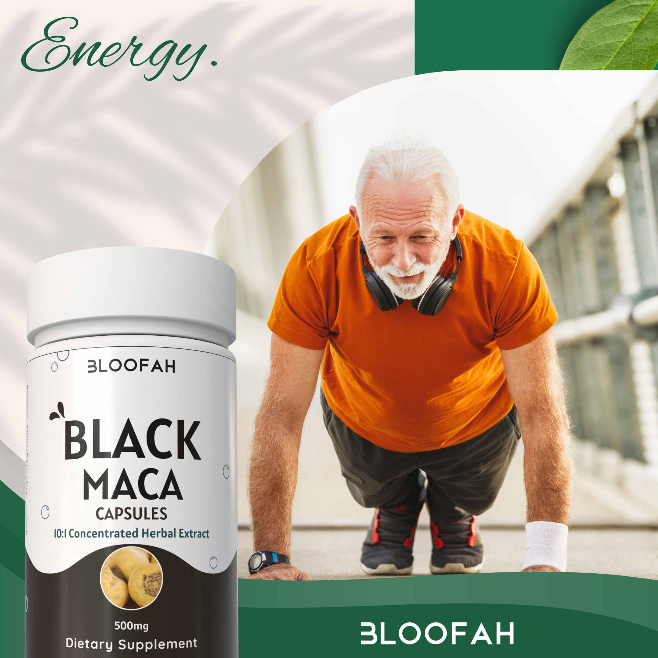 Bloofah Black Maca Capsules 500mg | Natural Black Maca (Lepidium meyenii Walpers) Root Extract 10:1 Powder | 100% Natural Herbal Supplement | Non-GMO, Gluten Free