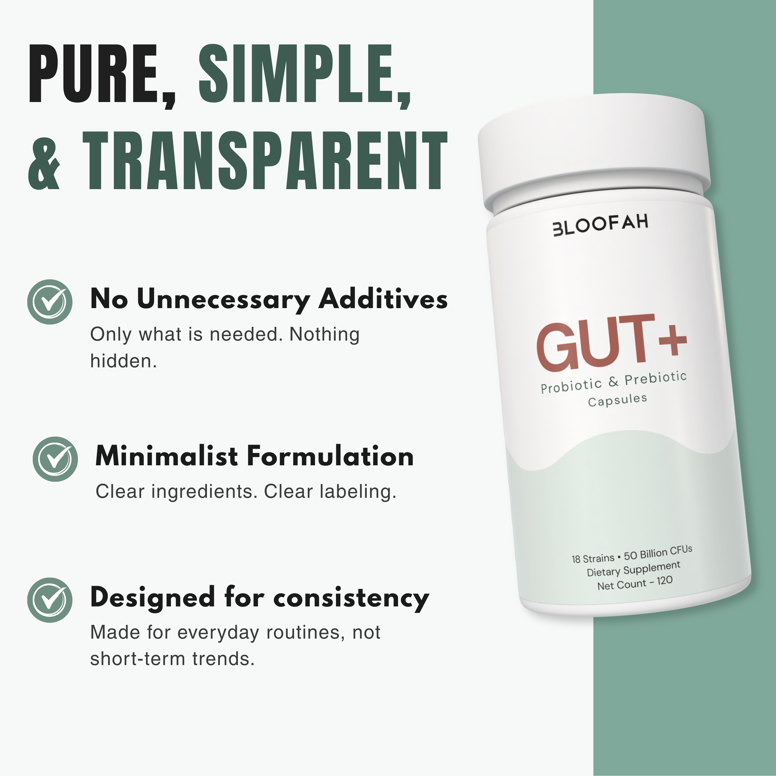 Bloofah Gut+ Women’s Probiotic 50 Billion CFU | 18 Strain Formula with Prebiotic & Cranberry | Daily Digestive & Balance Support (120 Capsules)