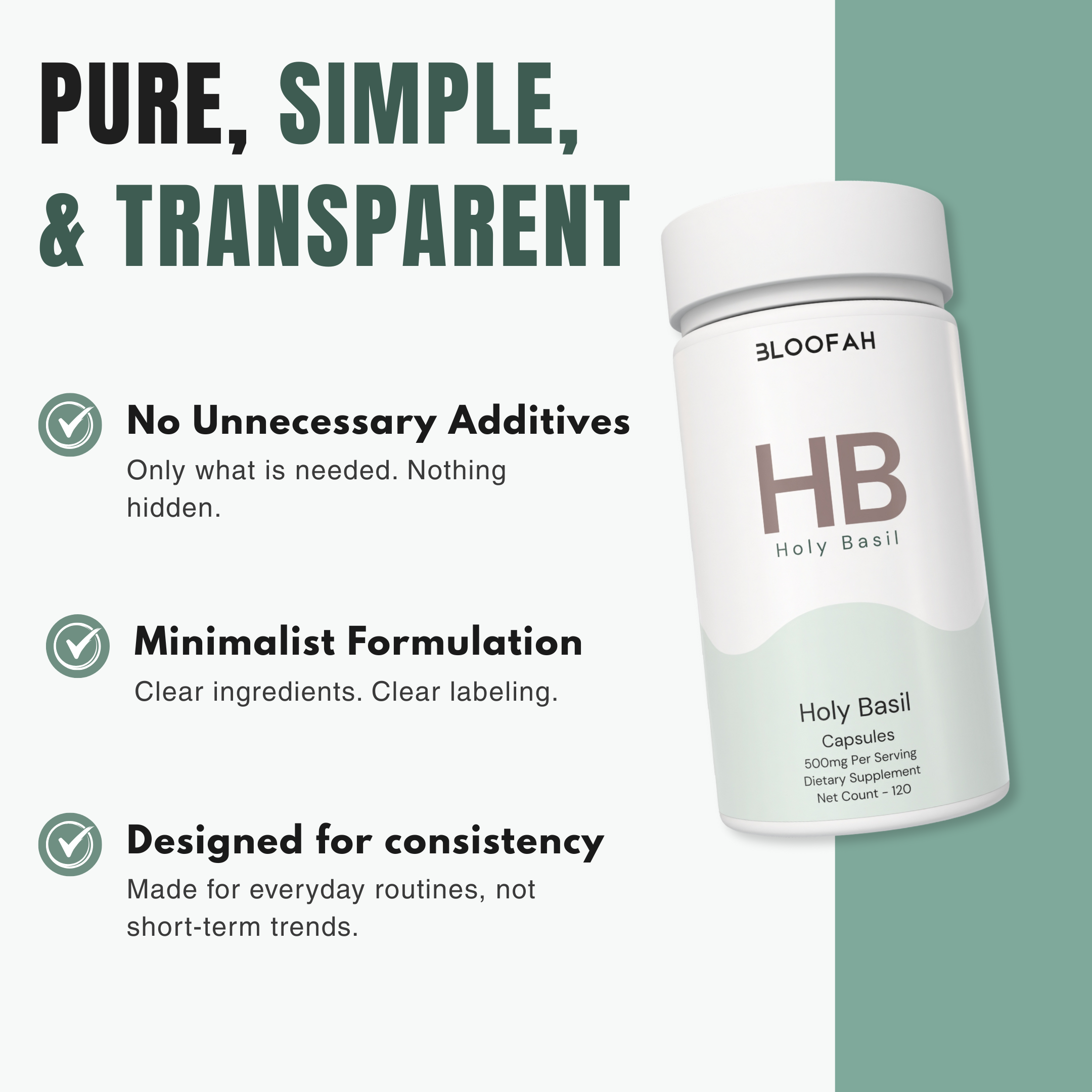 Bloofah HB – Holy Basil Capsules 500mg | Stress & Immunity Support (120 Capsules)