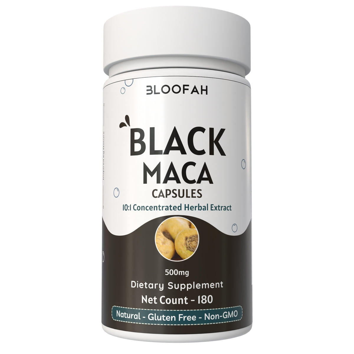Bloofah Black Maca Capsules 500mg | Natural Black Maca (Lepidium meyenii Walpers) Root Extract 10:1 Powder | 100% Natural Herbal Supplement | Non-GMO, Gluten Free