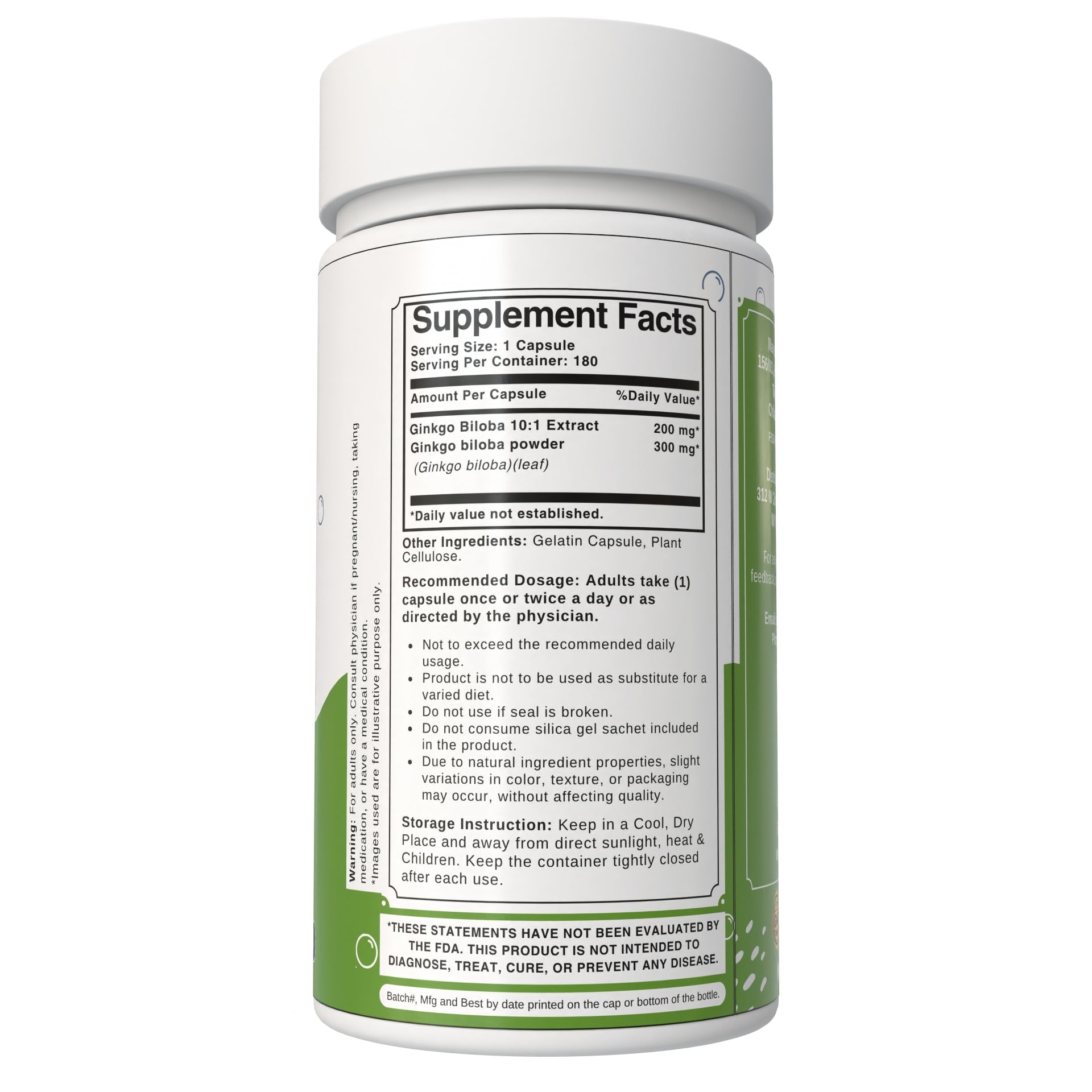 Bloofah Ginkgo Biloba Leaf Capsules 2300mg | 100% Pure Ginkgo Biloba Leaf Extract 10:1 & Powder | Non-GMO, Gluten Free Formula Health Supplement for Overall Wellbeing