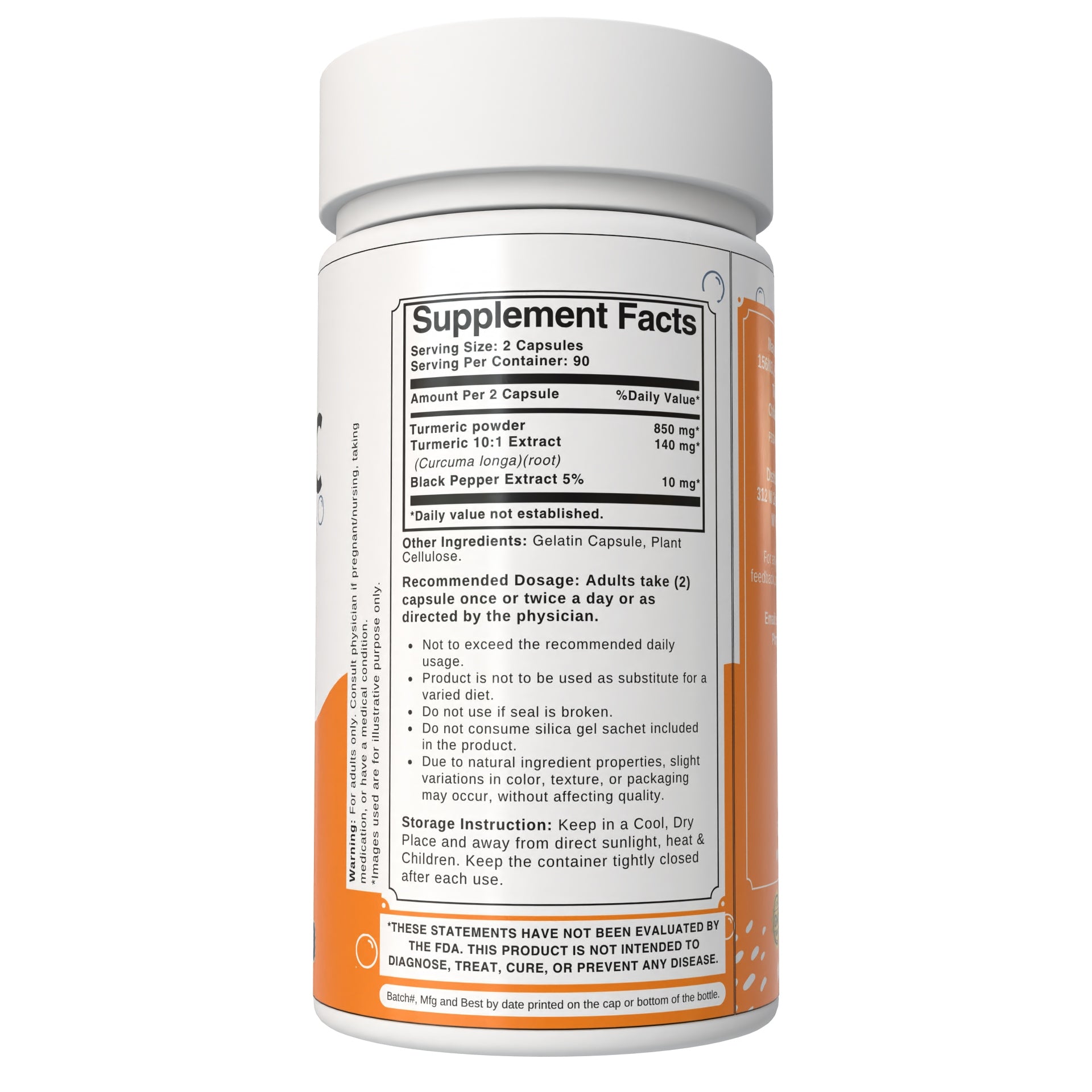 Bloofah Turmeric Curcumin Capsules 1000mg | Turmeric Powder (Cucurma Longa) Extract 10:1, Black Pepper 5% | 100% Pure, Natural, Gluten Free Formula Herbal Supplements for Overall Wellness - Non-GMO