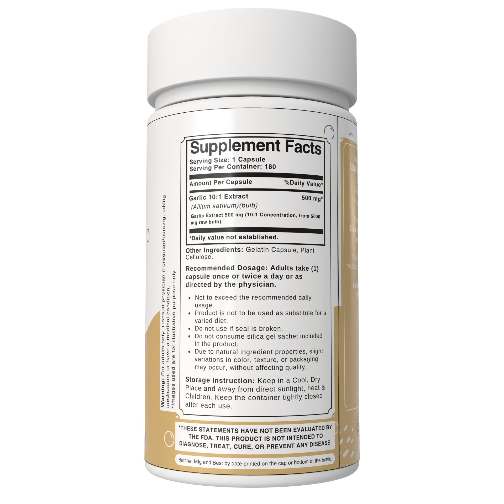 Bloofah Garlic Extract Capsules 500mg | 100% Pure Garlic (Allium sativum) Powder | Herbal Supplement for Health and Wellness | Natural, Gluten Free, Non-GMO Formula 5000mg Per Serving